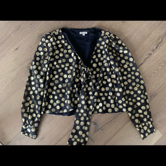 For Love & Lemons Black Lottie Tie Front Blouse M - Picture 2 of 14